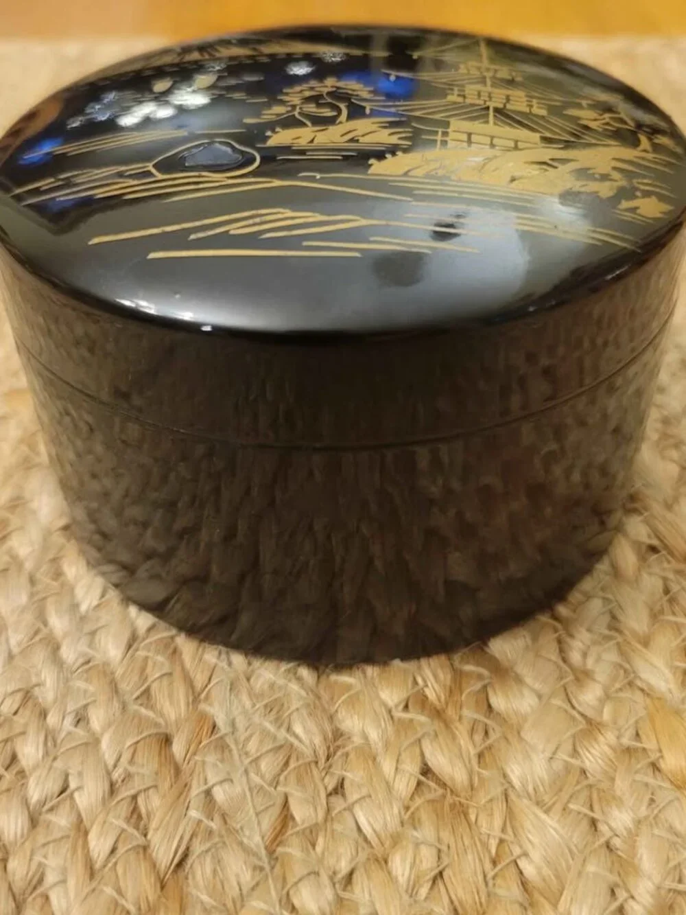 Vintage set of Japanese Black Lacquerware Coasters Featuring Mt. Fuji